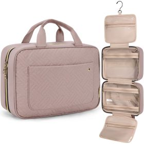 BAGSMART Toiletry Bag Travel Bag with Hanging Hook, Water-resistant Makeup Cosmetic Bag Travel Organizer for Accessories, Shampoo, Full-size Cont (Color: Pink)