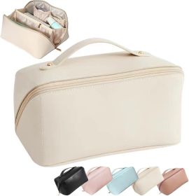Travel Cosmetic Bag - Multifunctional Makeup Bag for Easy Access, Waterproof, Large-capacity, with Handle and Divider (white: white)