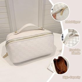 Travel Cosmetic Bag - Multifunctional Makeup Bag for Easy Access, Waterproof, Large-capacity, with Handle and Divider (white: White-Checkered)